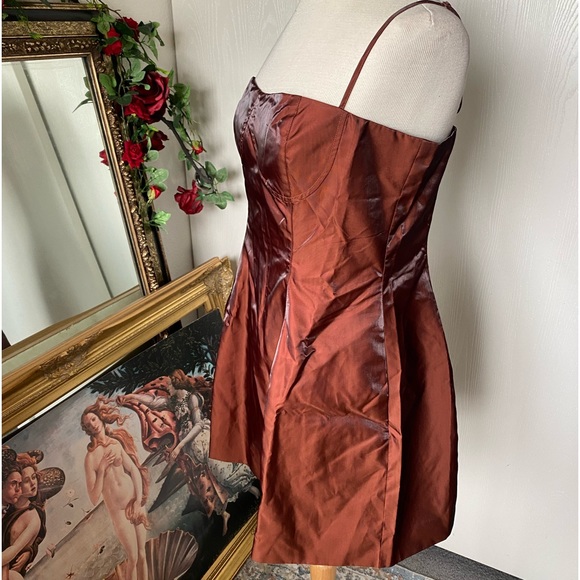 NWT Danielle Bernstein iridescent brown taffeta green shift bustier mini dress - Picture 7 of 12